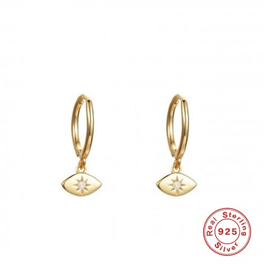 21085 925 Sterling Silver Evil Eye Dangle Tiny Hoop Earrings Minimalist Huggies